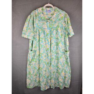 Moon Dance Women's House Dress 2X Blue Floral Pearl Snap Vintage Grandmacore